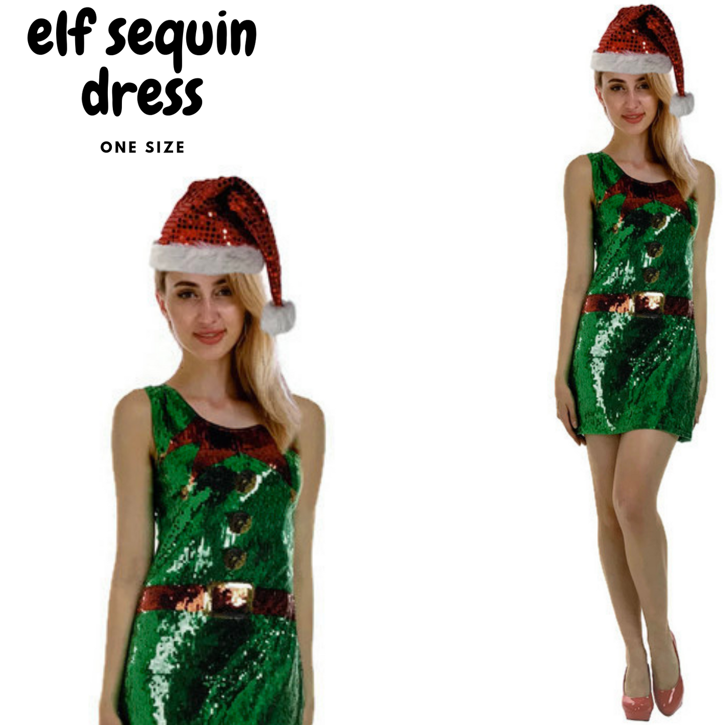 Womens Christmas Sequin Elf Dress Costume Party Dress Up Xmas Ladies Cart Online