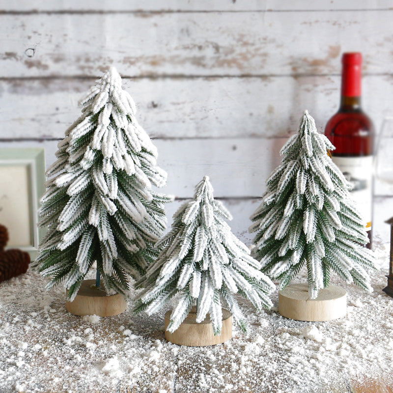 Miniature Snowy Artificial Pine Tree Decoration - 11.42 Inch Tabletop Christmas Tree with Wooden Base Cart Online
