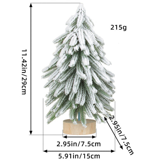 Miniature Snowy Artificial Pine Tree Decoration - 11.42 Inch Tabletop Christmas Tree with Wooden Base Cart Online